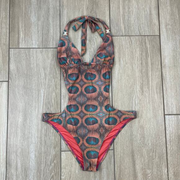 MAR by Vix swimwear Other - MAR by Vix Peacock Print Cutout Monokini Halter One Piece Swimsuit Large L